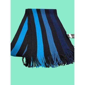 H&M Striped Fringe Scarf Black & Blue 100% Acrylic Made In China
